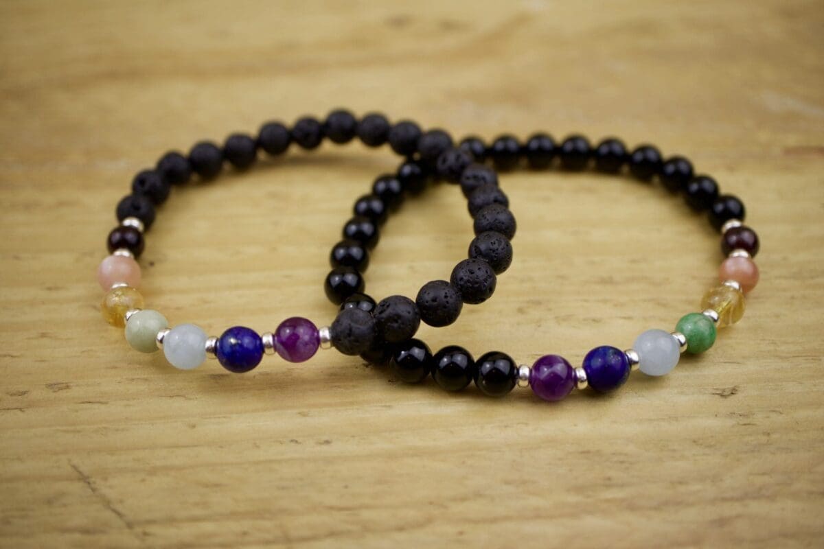 Chakra and Sterling Spacer Stretch Bracelet